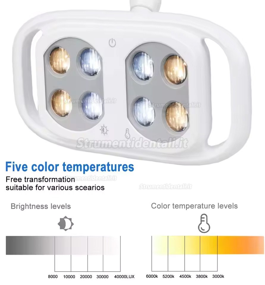 Lampada per poltrona odontoiatrica con induttiva infrarossi, 8 LED, 10 W, regolabile a due colori